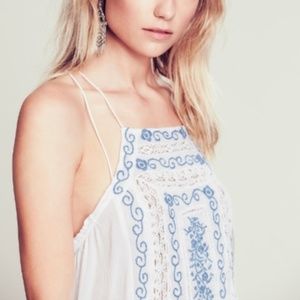 Women's Blue Embroidered Strappy Cross Back Tank